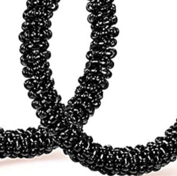 New Large Black Beaded Hoops Beads Hoop Earrings Fun Bohemian Statement - Picture 3 of 4